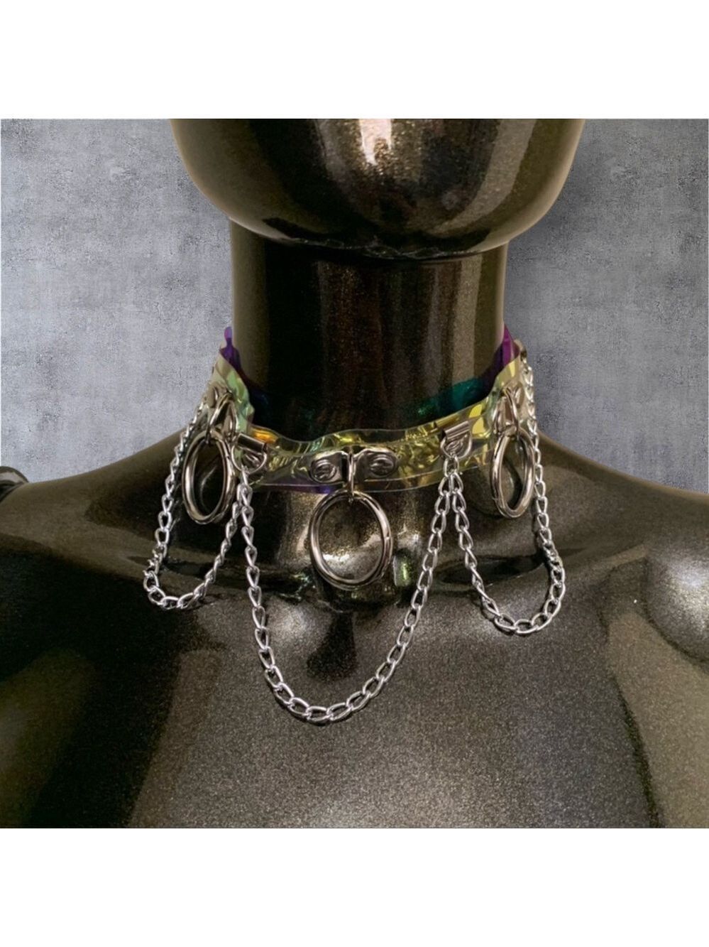 Hot Topic Silver Holographic Chain O-Ring Choker Necklace One Size